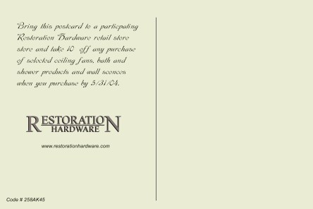 Restoration hardware postcard BACK copy